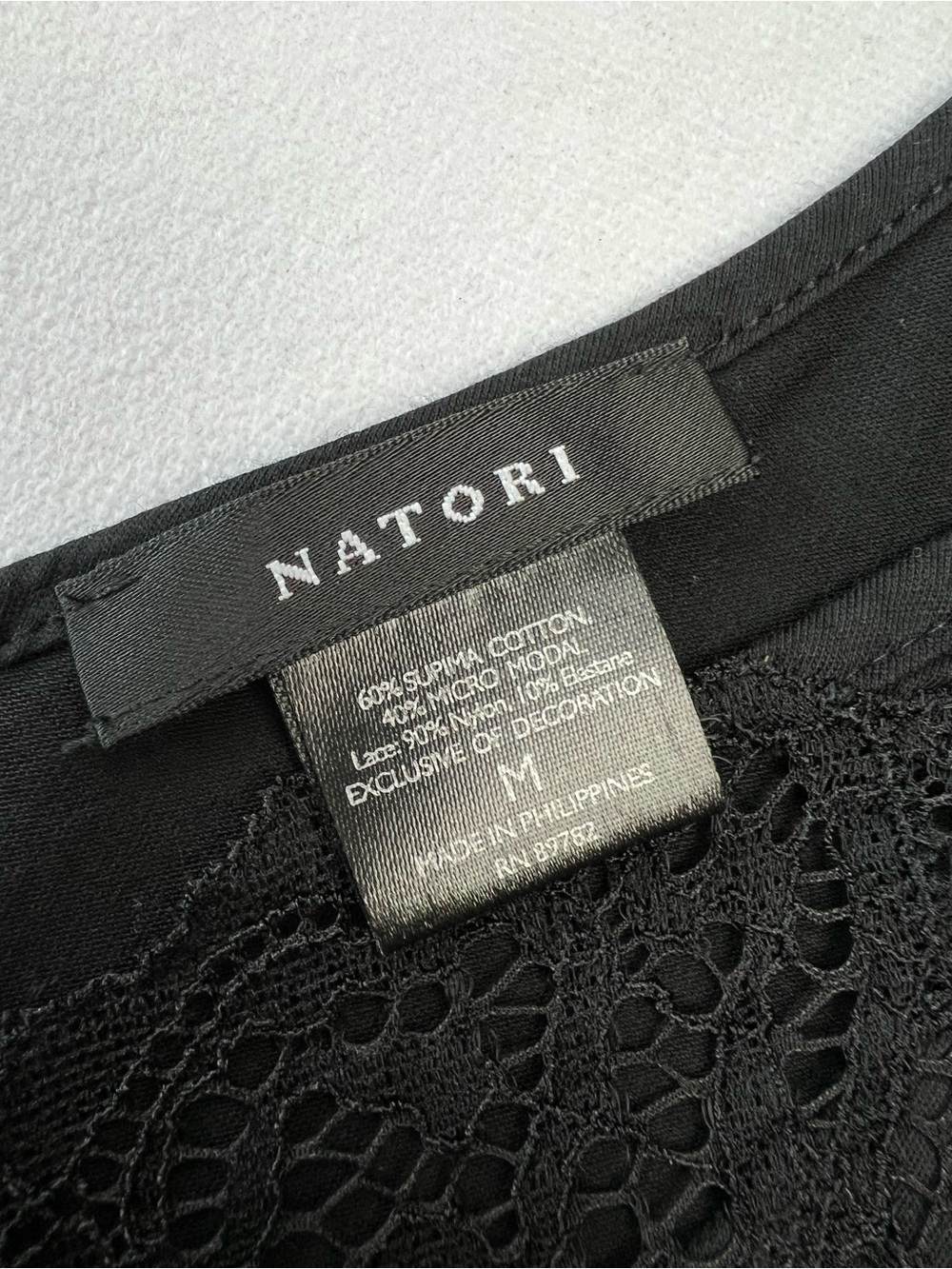 Natori Black Lace Trim Nightgown Sleep Dress Chemise Loungewear Size Medium - Picture 4 of 4